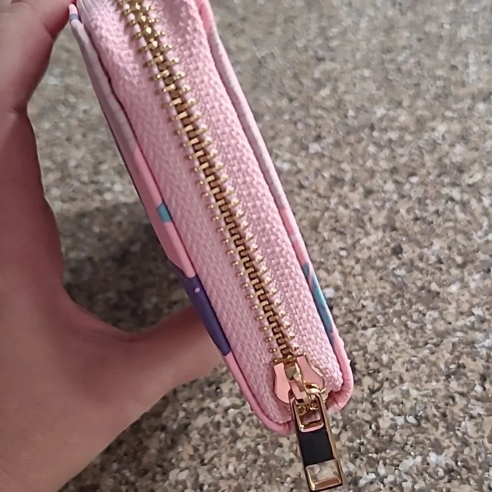 ♡♡♡Pink Leaf Print Zip Wallet